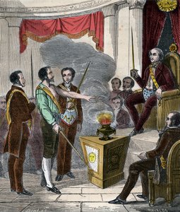 Iniciación de un Masón Francés en la hermandad - Recepción (Ceremonia) de un Francmasón - Grabado de 1879 en “Historia de las Sociedades Secretas, Políticas y Religiosas” por Pierre Zaccone (1817-1895)