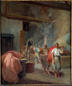 Interior de un taller de teñido en Les Gobelins. Pintura anónima. 1760. París, Museo Carnavalet de Anonymous Anonymous