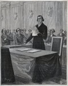 Jean Baptiste André Dumas (1800-1884) químico francés presenta a la Academia de Ciencias su informe sobre la invención de Ruolz y Elkington. Grabado de 1885 en "Les arts et metiers illustres" por Adolphe BITARD de Anonymous Anonymous