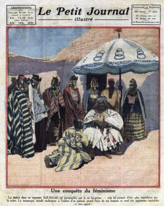 Aplicación de la justicia y feminismo en países africanos negros: un rey sudafricano consulta con sus mujeres antes de dictar sentencia. Ilustración tomada de “Le petit journal” del 18/12/1921. Colección privada de Anonymous Anonymous