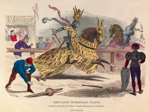 Caballeros y pajes en un torneo en París en el siglo XV - grabado