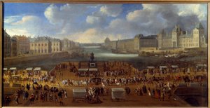 Le Pont Neuf visto desde la entrada a Place Dauphine, paso de un cortejo en el puente en 1669. Pintura anónima. París, museo Carnavalet de Anonymous Anonymous