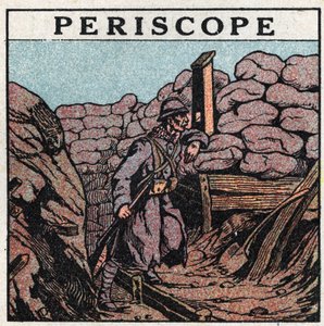 Reflexión de la luz: periscopio utilizado en una trinchera por un soldado durante la Primera Guerra Mundial (1914-1918). Ilustración anónima de 1925. Colección privada.