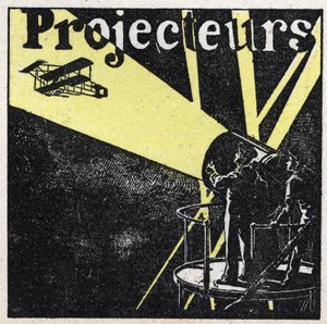 Reflexión de la luz: focos utilizados para detectar un avión en el cielo nocturno. Ilustración anónima de 1925. Colección privada.