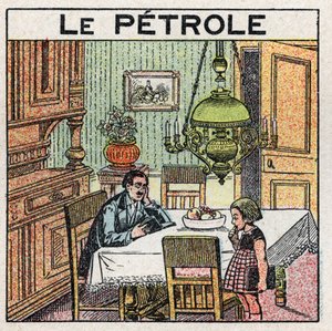 Fuentes de luz: uso de la lámpara de aceite. Ilustración anónima de 1925. Colección privada. de Anonymous Anonymous