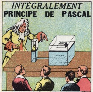Equilibrio líquido: principio de Blaise Pascal (1623-1662). Ilustración anónima de 1925. Colección privada. de Anonymous Anonymous