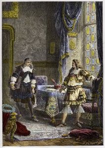Luis XIV despidiendo al Superintendente de Finanzas, Nicolas Fouquet - grabado de "L