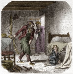 Luis XVII (1785-1795) en el Templo, con su carcelero el zapatero Antoine Simon - Grabado en “Histoire des Girondins” de Alphonse de Lamartine (1790-1869) 1865-1866 - Colección privada de Anonymous Anonymous