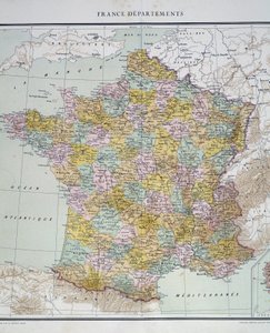 Mapa: Departamentos de Francia. Atlas de los años 1950.