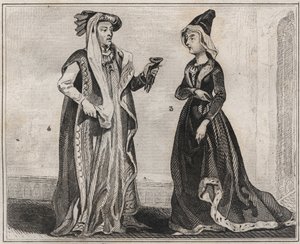 María de Anjou, Reina de Francia (1404-1463) y Felipe III el Bueno, Duque de Borgoña (1396 - 1467) - grabado de 1859 en 