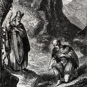 Marcial de Limoges o San Marcial (siglo III) convirtiendo al líder del pueblo celta Lemovices - Grabado de 1846 en 