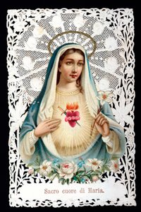 Mater dolorosa Sagrado Corazón. Imagen piadosa. Cromolitografía con recorte y dentado. Principios del siglo XX colección privada