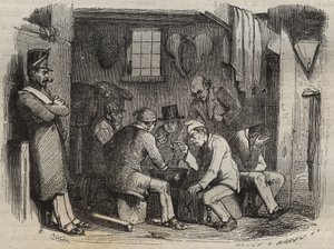 Comida de los forzados en el bagne de Rochefort en el siglo XIX. Grabado en "Histoire des bagnes depuis leur création à nos jours" (1877) por Pierre Zaccone (1817-1895). Colección privada de Anonymous Anonymous
