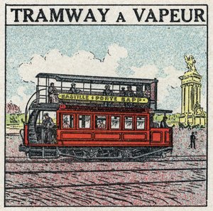 Tracción mecánica: tranvía de vapor apareció en París a finales del siglo XIX en la línea de la Bastilla - puerta Bapp. Ilustración anónima de 1925. Colección privada.