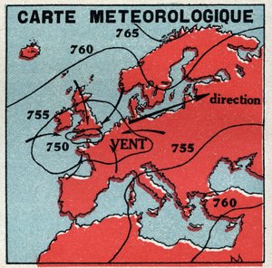 Meteorología: mapa meteorológico. Ilustración anónima de 1925. Colección privada. de Anonymous Anonymous