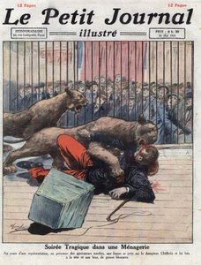 Hechos diversos: un accidente durante un espectáculo en una menagerie, una leona hiere gravemente al domador. Ilustración tomada de “Le petit journal” del 15/05/1921. Colección privada de Anonymous Anonymous
