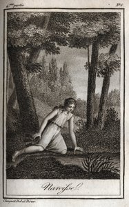 Narciso contemplando su reflejo (Narciso) Grabado de 1819 en 