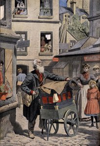 Antiguos oficios: el organillero en las calles de París. Grabado en el titular del Petity Journal, 26/04/1908. Colección privada. de Anonymous Anonymous