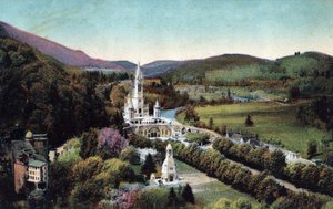 Vista general de la Basílica y el Calvario en Lourdes - Altos Pirineos (65) alrededor de 1900