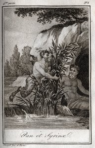 Pan y la ninfa Syrinx transformada en juncos (Pan y Ninfa Syrinx). Grabado de 1819 en “Cartas a Emilie sobre la mitología” de Charles Albert Demoustier (1760-1801). Colección privada. de Anonymous Anonymous