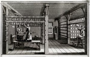 Fábrica de papel: la etapa de secado. Grabado del siglo XVIII. Colección privada