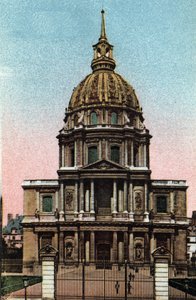 París: vista exterior de la cúpula del Hotel des Invalides realizada por Jules Hardouin Mansart (1646-1708) sobre un proyecto de Liberal Bruand. Fotografía de 1920 en "Álbum Artístico" de la ciudad de París. Colección privada