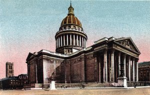 París: vista exterior del Panteón construido entre 1757 y 1790 por Jacques Germain Soufflot (1713-1780). Fotografía de 1920 en "Álbum Artístico" de la ciudad de París. Colección privada