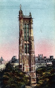 París: la Torre Saint Jacques (Saint-Jacques) realizada en 1523. Fotografía de 1920 en 