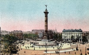 París: vista de la Columna de Julio en la Place de la Bastille. Fotografía de 1920 en el 