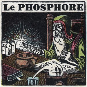 Fosforescencia: fósforo. Un alquimista buscando la piedra filosofal en su laboratorio. Ilustración anónima de 1925. Colección privada.