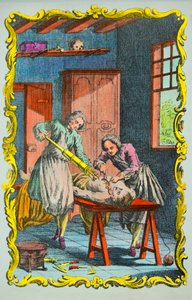 Médico estudiando el movimiento de la sangre: frontispicio del "memoria sobre el movimiento de la sangre y sobre los efectos de la sangría" de Albrecht von Haller (1708-1777) 1756, Colección privada