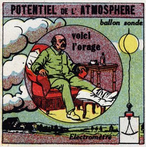 Efectos fisiológicos de la electricidad: potencial de la atmósfera. Un gotoso que siente que se avecina una tormenta ilustra la acción del campo eléctrico en el cuerpo humano. Medimos la electricidad de la atmósfera con un globo sonda unido a un electrómet de Anonymous Anonymous