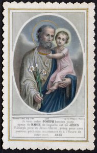 Imagen piadosa: Jesús niño en los brazos de José