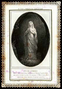 Imagen piadosa: "Notre Dame de Lourdes". Tarjeta dentada. Colección privada