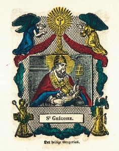 Imagen piadosa: San Gregorio I el Grande. Grabado del siglo XIX colección privada