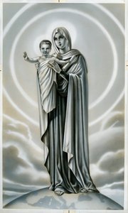Imagen piadosa: Virgen y niño (grabado)
