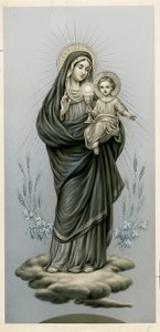Imagen piadosa: Virgen y niño con el Santísimo Sacramento