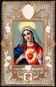 Imagen piadosa: Virgen de los Dolores. Mater dolorosa. Tarjeta dentada. Cromolitografía principios del siglo XX colección privada