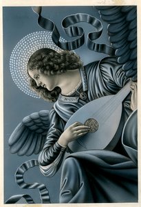 Imagen piadosa: un ángel músico después del fresco de Melozzo da Forli (impresión)