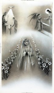 Imagen piadosa: comunión y la profesión de fe, etapas de la educación religiosa cristiana. Tarjeta de Colección Privada de Anonymous Anonymous