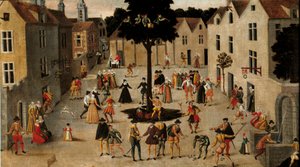 Fiesta popular alrededor del Arbre de Mai (olmo) en París