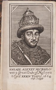 Retrato de Alexis I Mikhailovitch de Russie (1629-1676), dit le tsar tres paisible (Retrato del zar Alexis I Mikhailovich de Rusia) - Grabado de ""El estado actual de Rusia"" de Samuel Collins de Anonymous Anonymous