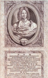 Retrato de Arcangelo Corelli (1653-1713) compositor y violinista italiano. Grabado. Colección privada milanesa del siglo XVIII de Anonymous Anonymous