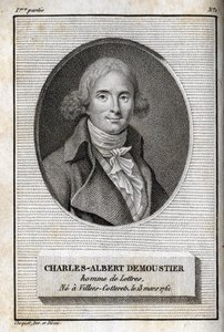 Retrato de Charles Albert Demoustier (1760-1801) escritor francés. Grabado de 1819 en “Lettres a Emilie sur la mythologie” de Charles Albert Demoustier (1760-1801). Colección privada. de Anonymous Anonymous