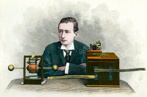 Retrato de Guglielmo Marconi (1874-1937), físico italiano, inventor del telégrafo. Grabado alrededor de 1900. Colección privada