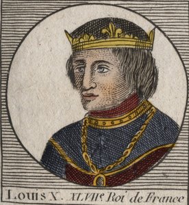 Retrato de Luis X el Obstinado (1289 - 1316), Rey de Francia - Luis X (1289-1316) el Obstinado, Rey de Francia y Navarra - grabado de “Instruction sur l