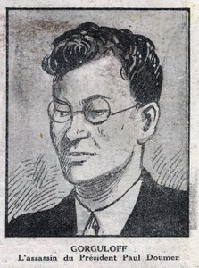 Retrato de Paul Gorgulov o Gorguloff (1895-1932), asesino del presidente francés Paul Doumer (1857-1932). Grabado en "L