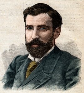 Retrato de Pietro Paolo Savorgnan di Brazza o Pierre Paul François Camille Savorgnan de Brazza en francés (1852-1905) Gobernador General del Congo Francés. Grabado en “Le Petro Parisien”