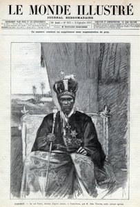 Retrato de Tofa I (Toffa) (circa 1850-1908), rey de Dahomey (Benín) en Porto Novo (Porto-Novo). Un periódico. Grabado en “Le monde illustree” de 1892. Colección privada de Anonymous Anonymous