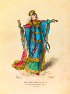Retrato de una reina merovingia en 480 d.C., grabado - colección privada de Anonymous Anonymous